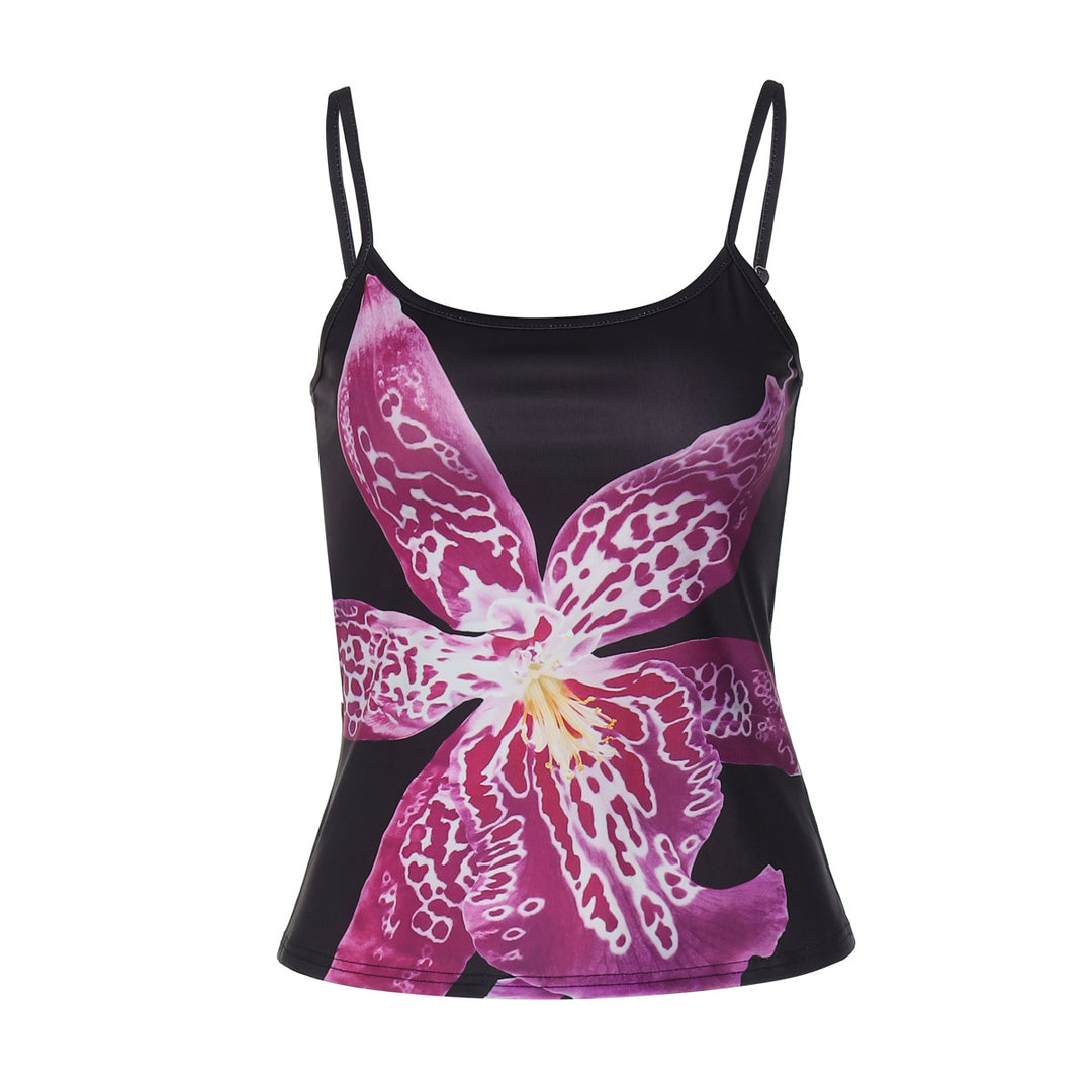 Dame top med blomsterprint og figursyet snit Stilla