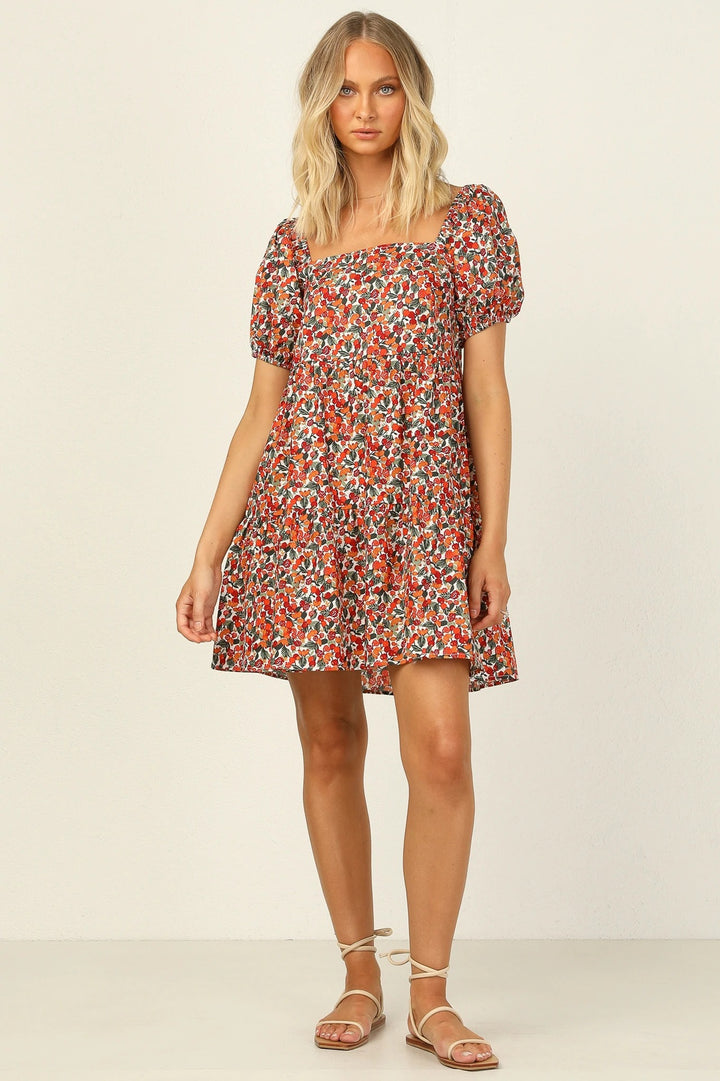 Femme Puffærmer Blomster Mini Kjole Stilla