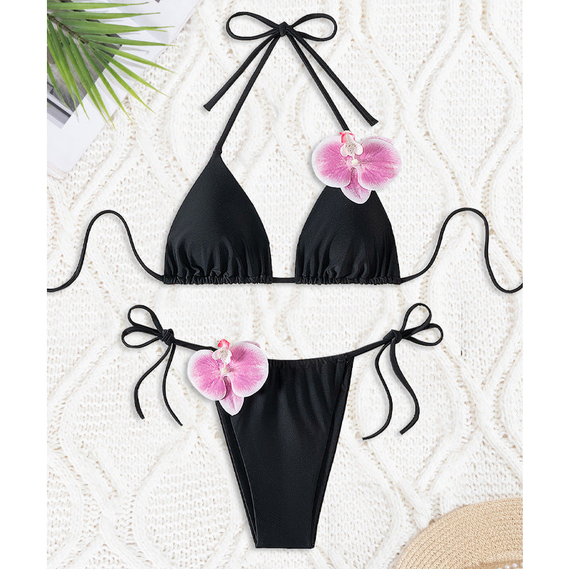 Dame Triangel-Bikini med dekorative orkidé-detaljer Skovae