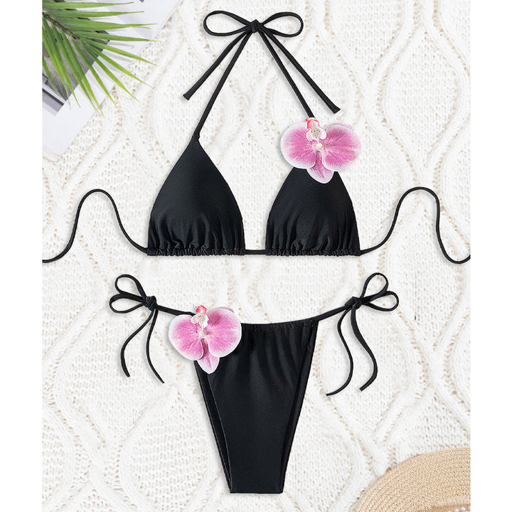 Dame Triangel-Bikini med dekorative orkidé-detaljer Skovae