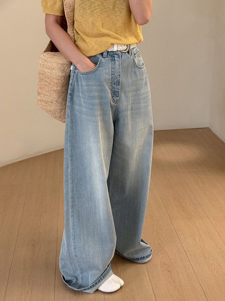 Dame brede High-Waist-jeans i moderne snit med dybe lommer og kvalitets denim Stilla