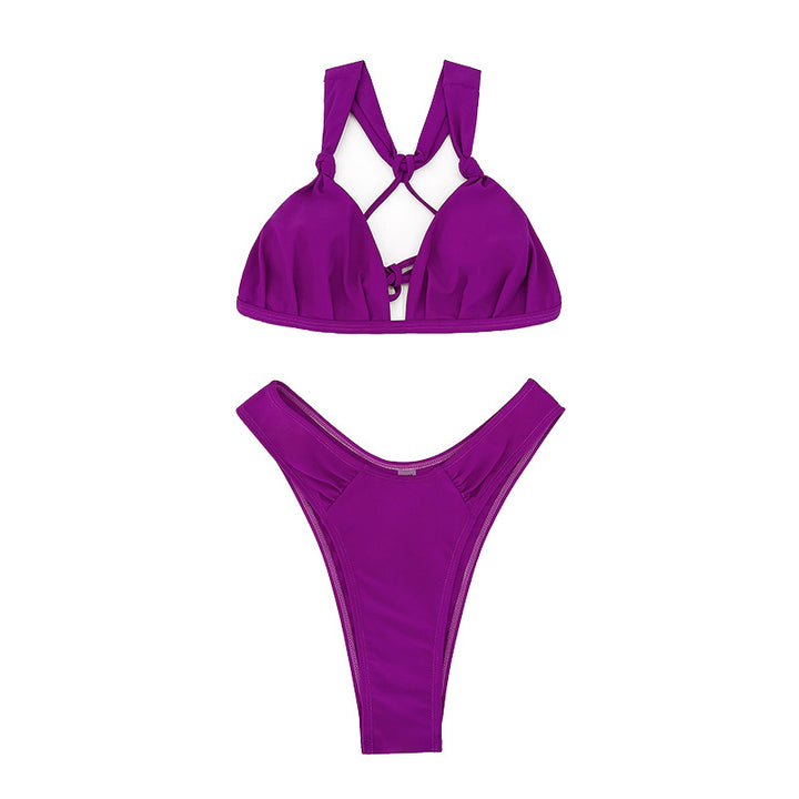 Dame triangel-bikini med høj udskæring og elegante knuder Skovae