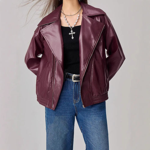 Kvinders faux læderjakke i trendy oversized stil med smalle lynlåsdetaljer Stilla