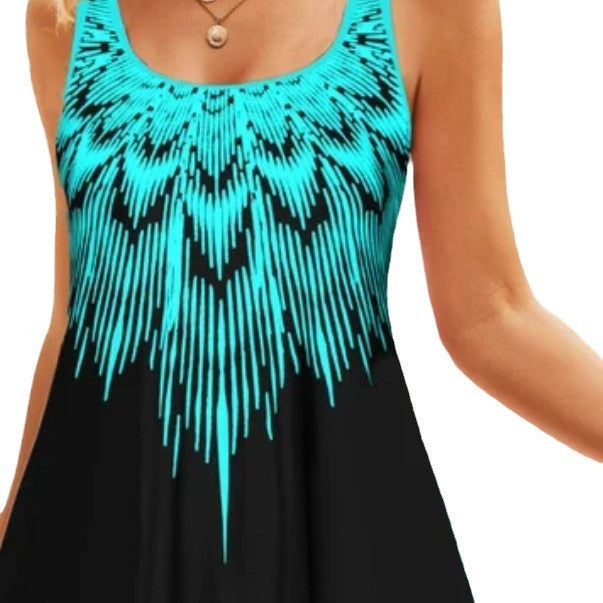 Dame Tankini-overdel med moderne asymmetrisk design og tankini shorts Stilla