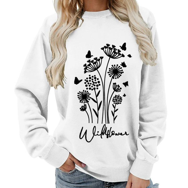 Kvinders sweatshirt med blomster vildblomst tryk og hyggelig indvendig foer Stilla