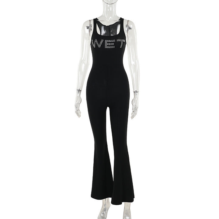 Dame Figurformende Jumpsuit med dyb V-udskæring og udvidet ben Stilla