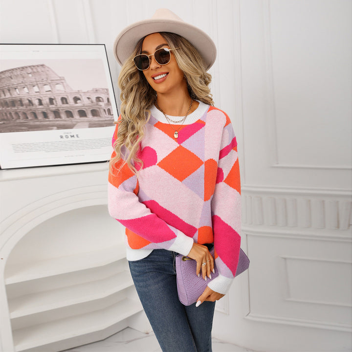 Damer fashionable sweater i kreativt geometrisk mønster Stilla