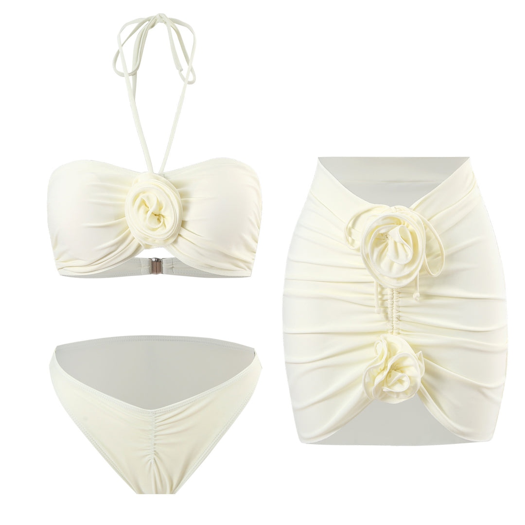 Dame badedragt-sæt med elegant drapering og blomster detalje Stilla