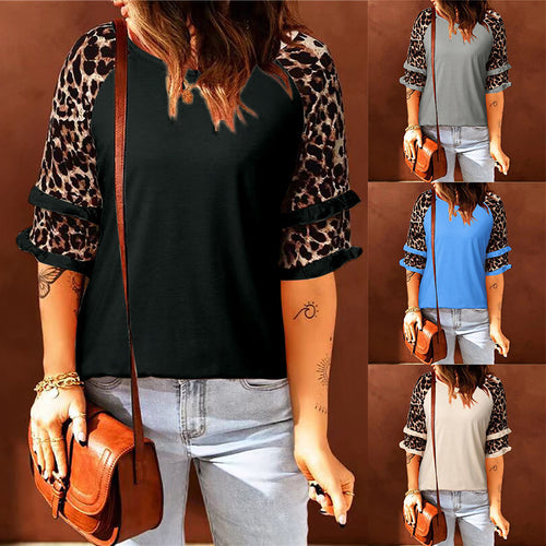 Kvinder Stilfuld Leopardmønster Overlay T-Shirt Stilla