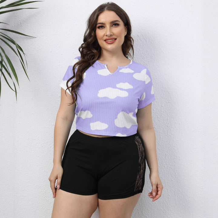 Dame cropped T-shirt med sky mønster og elastisk kant Skovae