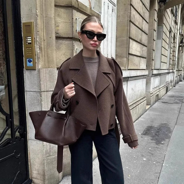 Damer Elegant Lang Trench Coat med Struktureret Standskæde Stilla