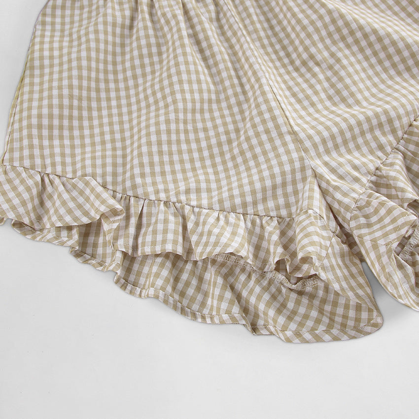 Dame pyjamasæt med ternet mønster og flæse detaljer Stilla