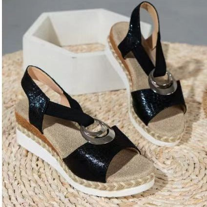 Dame Wedge-sandaler med dekorativ spænde lukning og jute-look Stilla