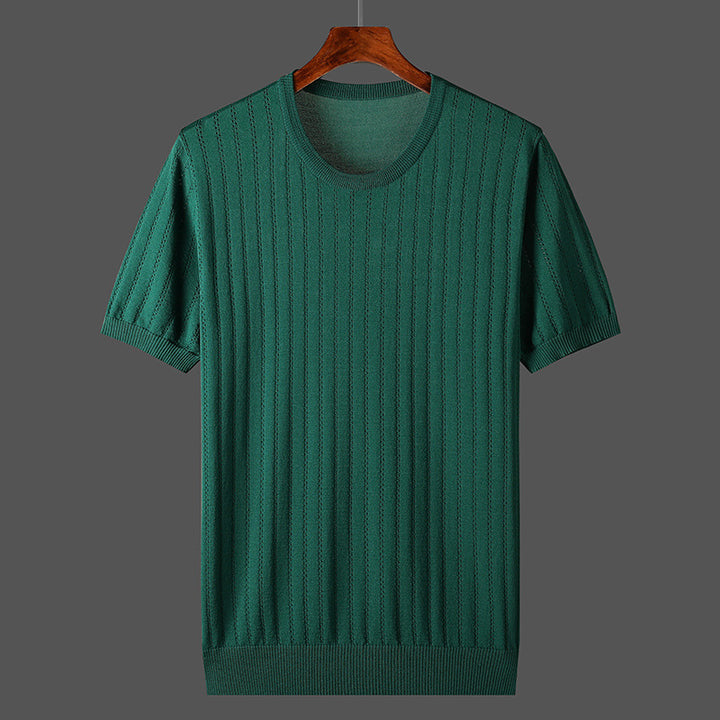 Damen Kurzarm Strickoberteil mit feinem Liniendesign und komfortablem Schnitt Skovae