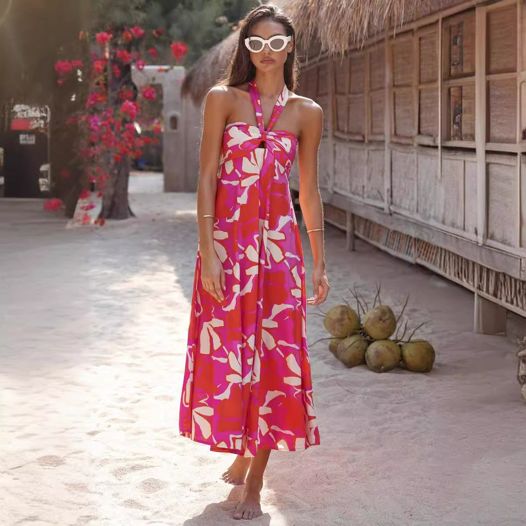 Dame Maxi Kjole med raffineret Halterneck og trendy Print Stilla
