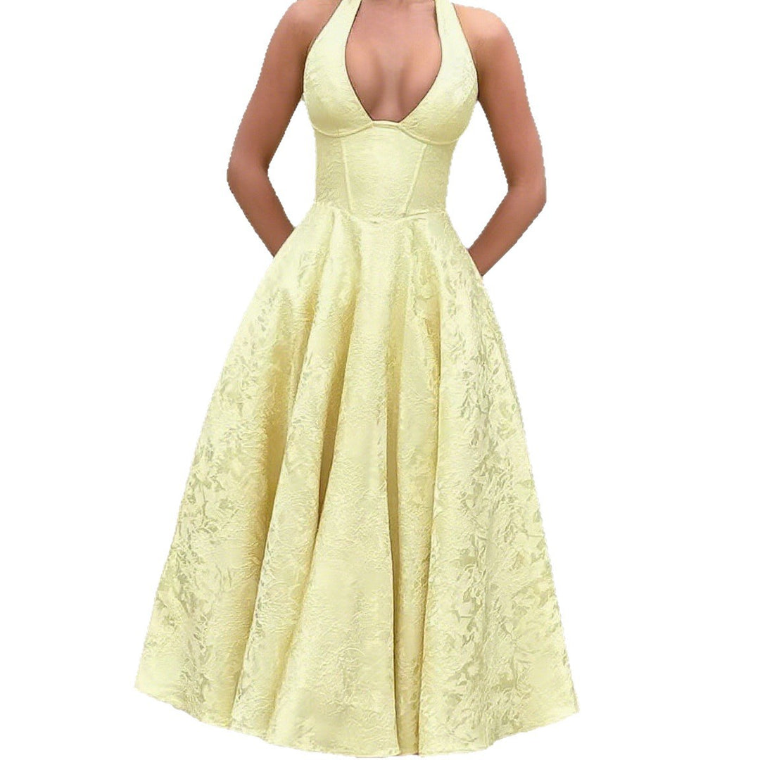 Dame Elegante Bryllupskjole med svingende skørt og dyb V-udskæring Skovae