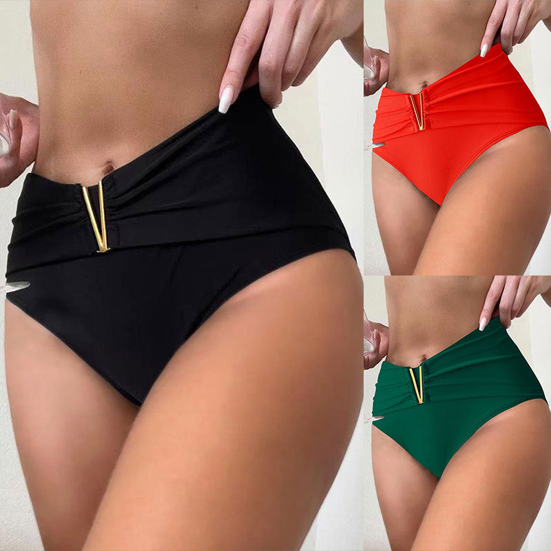 Dame Højskåret Bikini-Bund med dekorativt Bælte-detail Skovae
