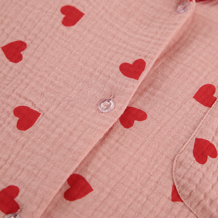 Dame pajamasæt med hjerteprint og elegant knude bluse Stilla
