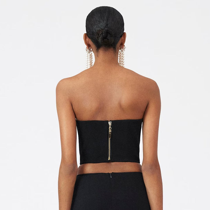 Dame Crop-Top med florale applikationer Stilla