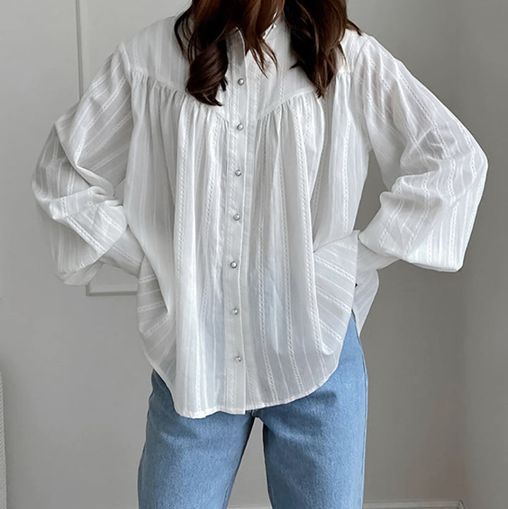Dame Oversized Skjorte med Struktur og elegante Knapdetaljer Stilla