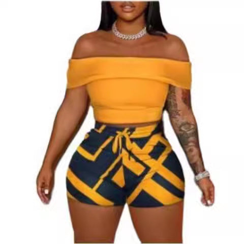 Dame Off-Shoulder Top og Høj Talje Shorts Sæt Skovae