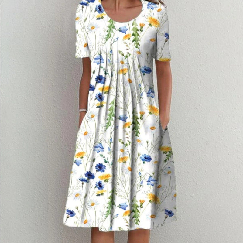 Dame blomsterkjole midi med plisseret design Stilla