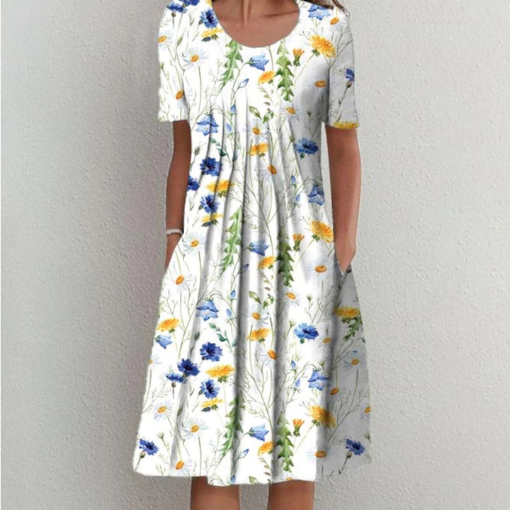 Dame blomsterkjole midi med plisseret design Stilla