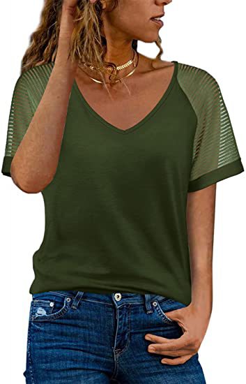 Dame sporty V-hals T-shirt med netærmer Stilla