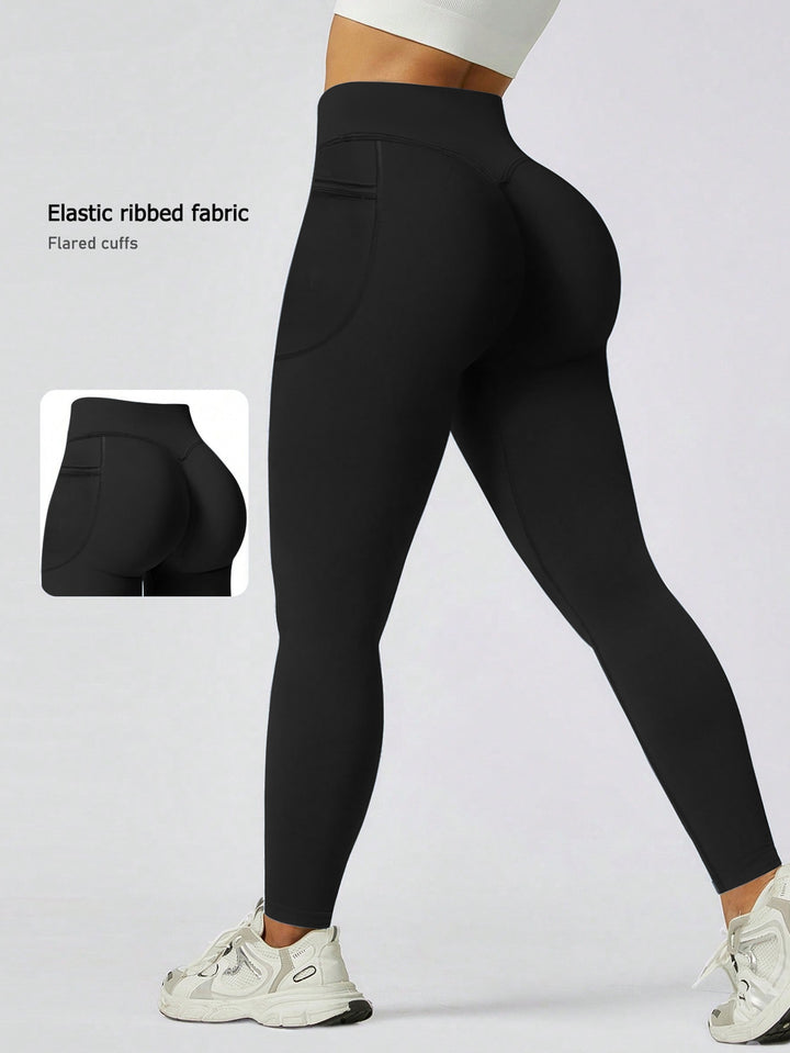 Dame Sporty leggings med elastisk ribbet materiale og udvidede sømmer Skovae
