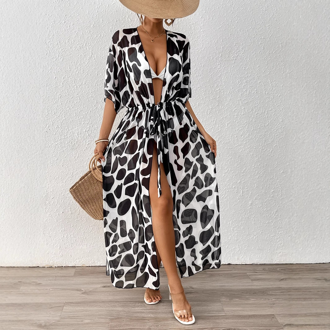 Dame mode strandkaftan med sidelivsnorm Skovae