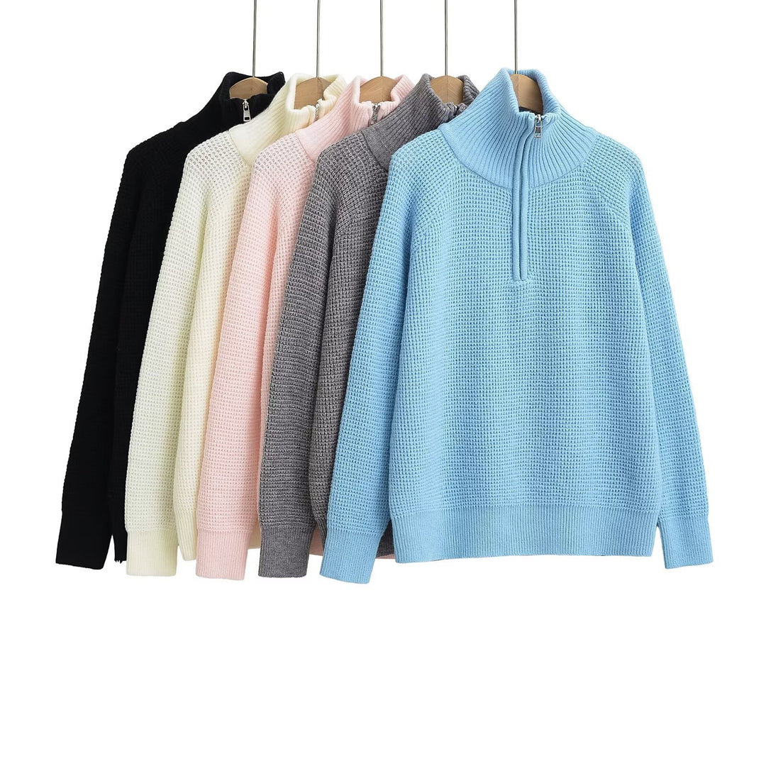 Dame Blød Finstrik Pullover med Ståkrave Stilla