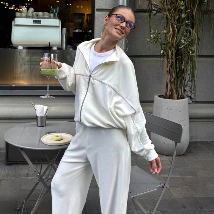 Damer sporty velour lounge sæt med høj talje og bredskårne bukser Skovae
