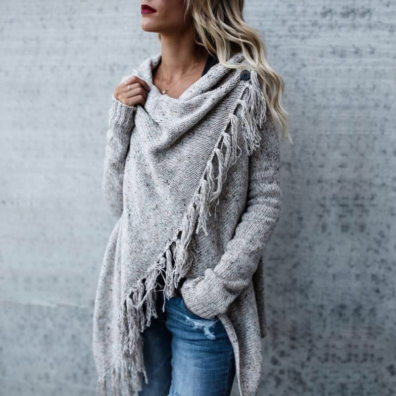 Kvindernes hyggelige poncho med frynser Stilla