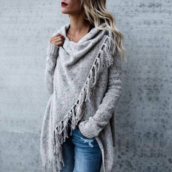 Kvindernes hyggelige poncho med frynser Stilla