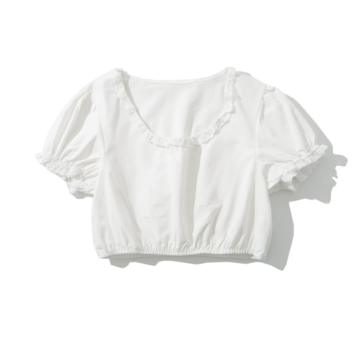 Dame Korteærmet Rynket-Crop-Top med elastisk Søm Stilla