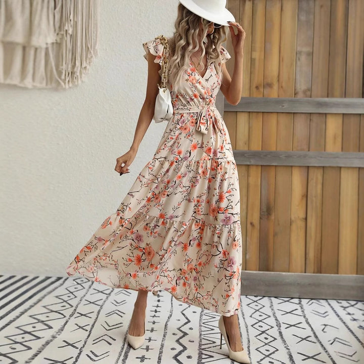 Dame Floral Bæltespænder Lagkjole Maxi Stilla