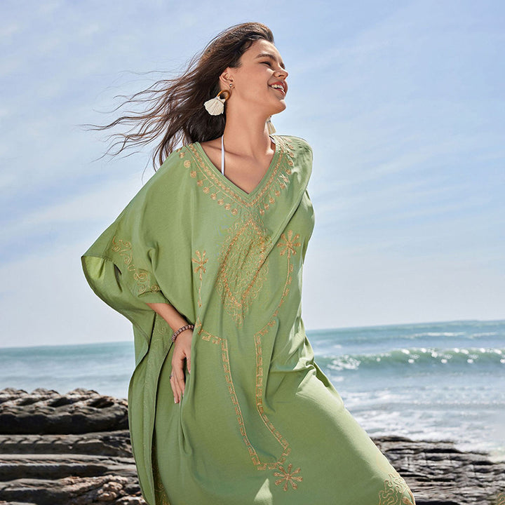 Dame Strandkaftan med elegant broderidesign Stilla
