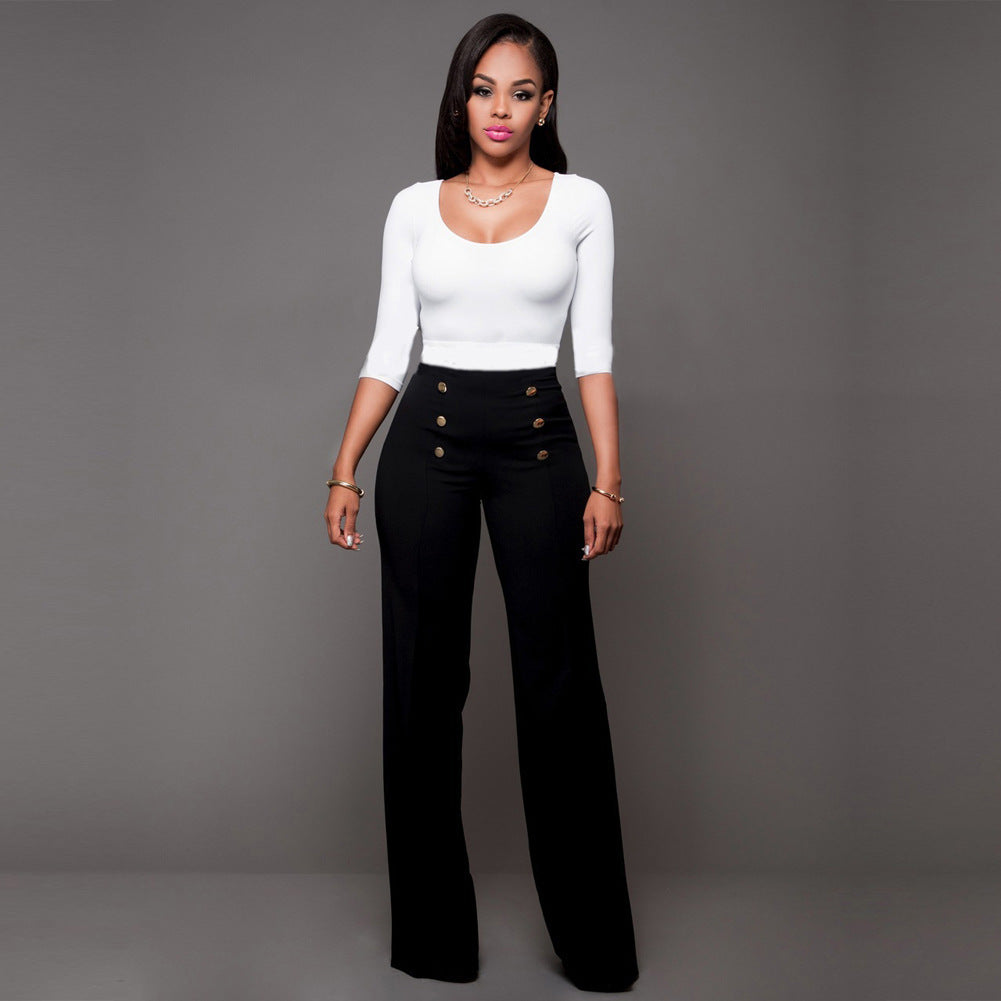 Dame Flared High-Waist-bukser med dekorative knapper Stilla