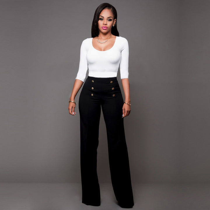Dame Flared High-Waist-bukser med dekorative knapper Stilla