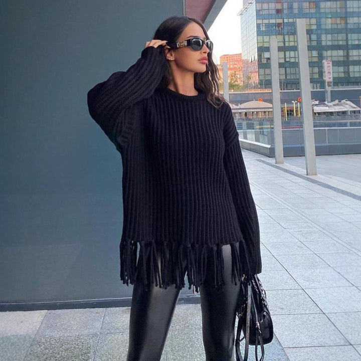 Kvinder Strikket Sweater med Frynser Skovae