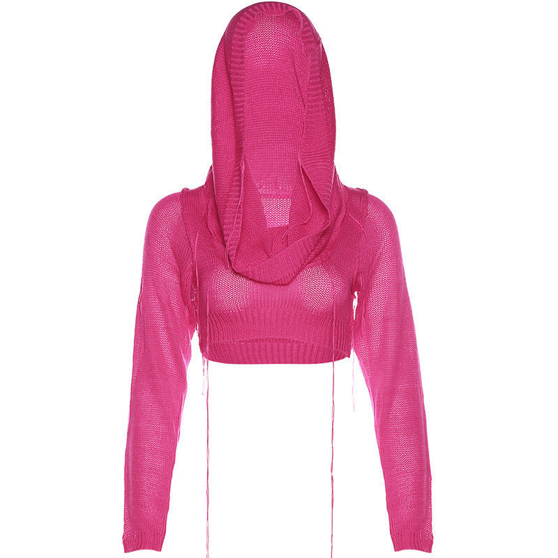 Dame Crop-Pullover med innovativ hætte-design og dyb udskæring Stilla