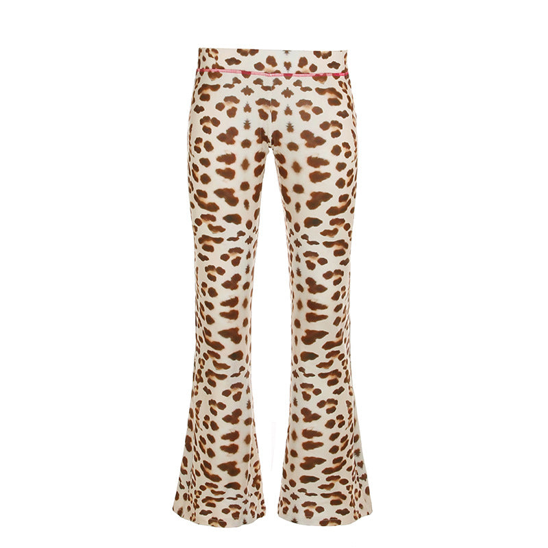 Dame Flared-bukser med moderne leopardmønster Skovae