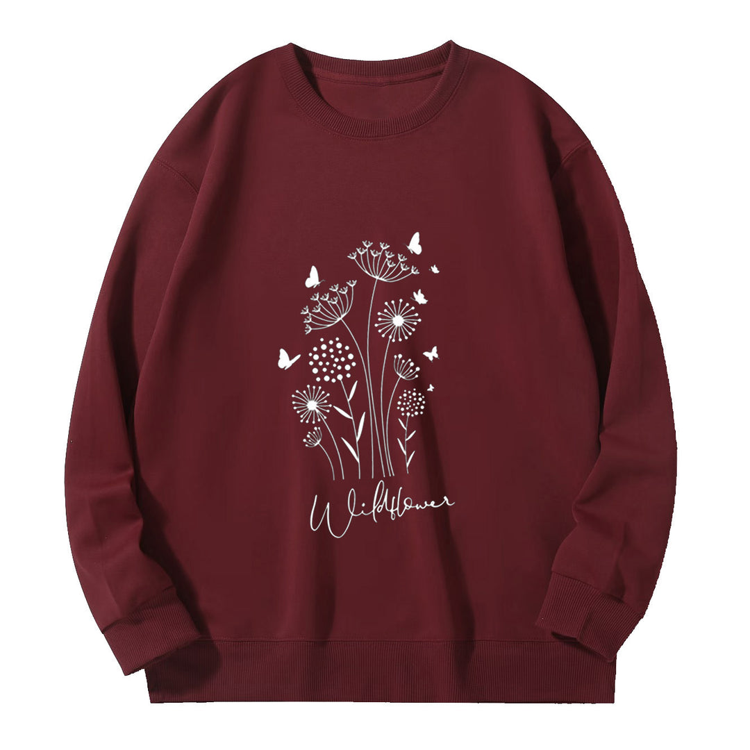 Kvinders sweatshirt med blomster vildblomst tryk og hyggelig indvendig foer Stilla