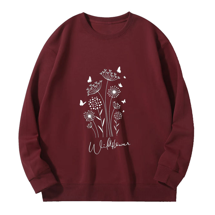 Kvinders sweatshirt med blomster vildblomst tryk og hyggelig indvendig foer Stilla