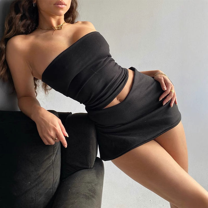 Dame wrap top og miniskørt sæt Skovae