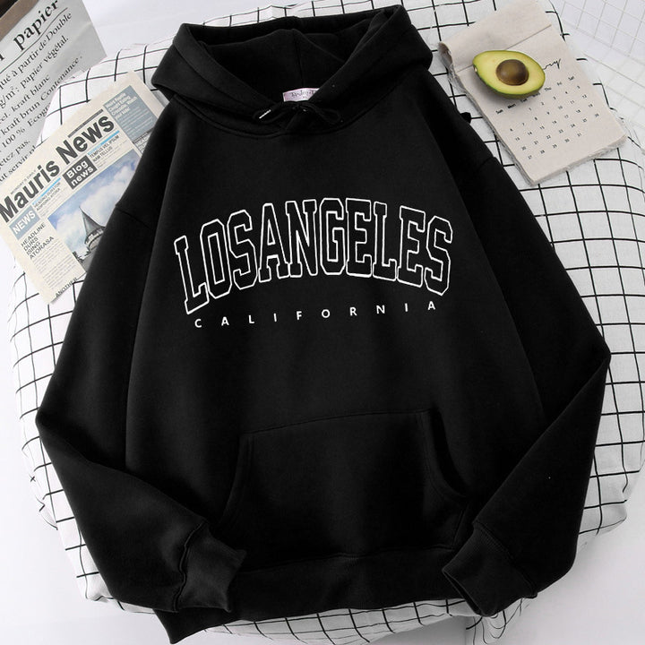 Damehoodie til kvinder med moderne Los Angeles print og løs pasform Skovae