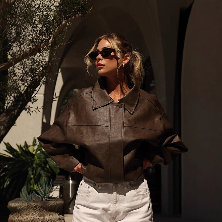 Dame Kunstlæderjakke med afslappet oversized pasform Stilla