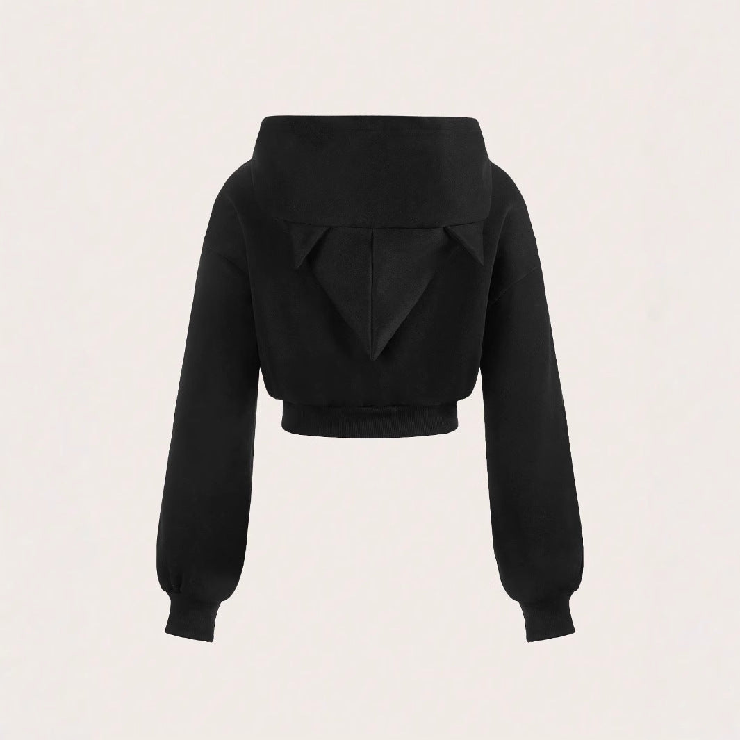Kvindernes cropped hoodie med innovativ lynlås og voluminøse ærmer Stilla