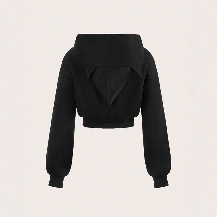 Kvindernes cropped hoodie med innovativ lynlås og voluminøse ærmer Stilla