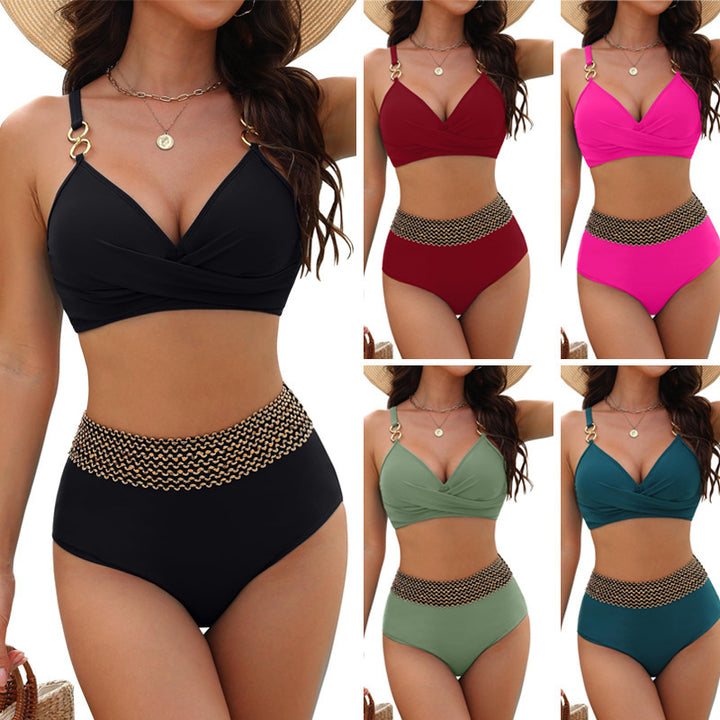 Dame højtaljet bikini med stilfulde gyldne accenter Skovae